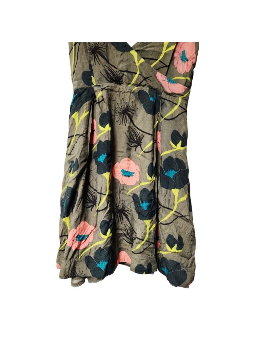 Anthropologie Sariah Floral Sleeveless V-Neck Mini Dress Lace Hem Size 4 - Picture 5 of 8
